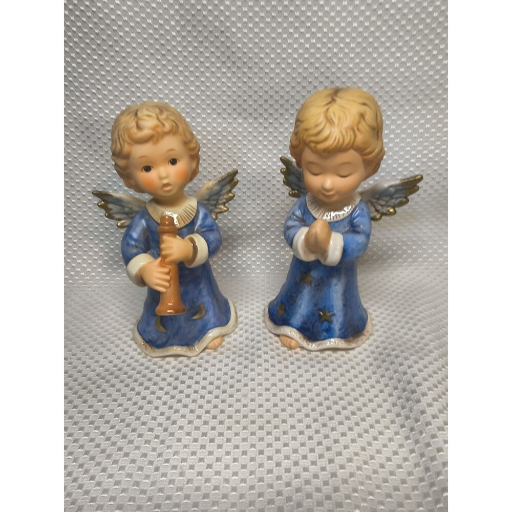 Goebel Weihnacht Celestial Angel Figurine Set Blue Gold Stars Praying Flute Club